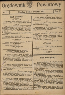 Orędownik Powiatowy (Kościan) 1922.04.05 R.57 Nr 27