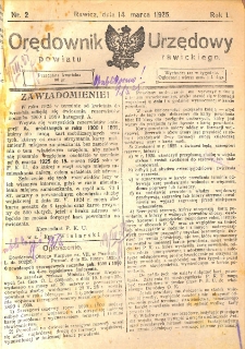 Orędownik Urzędowy Powiatu Rawickiego 1925.03.14 R.1 Nr 2