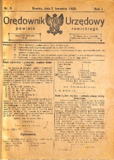 Orędownik Urzędowy Powiatu Rawickiego 1925.04.02 R.1 Nr 5