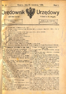 Orędownik Urzędowy Powiatu Rawickiego 1925.04.23 R.1 Nr 8