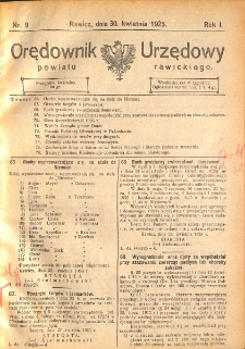 Orędownik Urzędowy Powiatu Rawickiego 1925.04.30 R.1 Nr 9