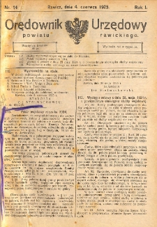 Orędownik Urzędowy Powiatu Rawickiego 1925.06.04 R.1 Nr 14