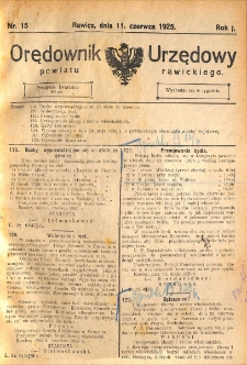 Orędownik Urzędowy Powiatu Rawickiego 1925.06.11 R.1 Nr 15