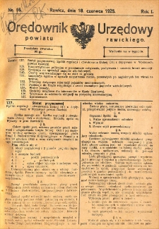 Orędownik Urzędowy Powiatu Rawickiego 1925.06.18 R.1 Nr 16