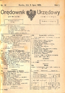 Orędownik Urzędowy Powiatu Rawickiego 1925.07.09 R.1 Nr 19