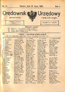 Orędownik Urzędowy Powiatu Rawickiego 1925.07.23 R.1 Nr 21