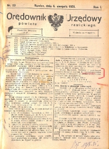 Orędownik Urzędowy Powiatu Rawickiego 1925.08.06 R.1 Nr 23