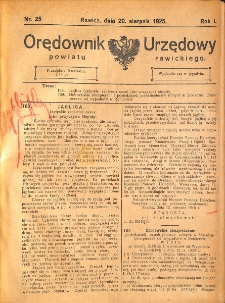 Orędownik Urzędowy Powiatu Rawickiego 1925.08.20 R.1 Nr 25