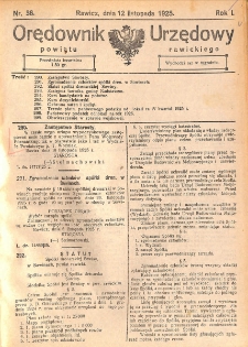 Orędownik Urzędowy Powiatu Rawickiego 1925.11.12 R.1 Nr 36