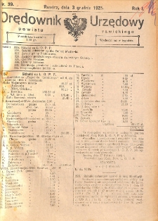 Orędownik Urzędowy Powiatu Rawickiego 1925.12.03 R.1 Nr 39