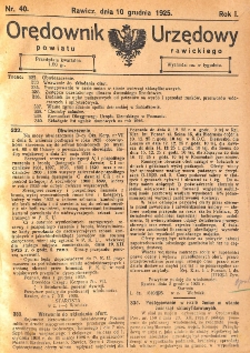 Orędownik Urzędowy Powiatu Rawickiego 1925.12.10 R.1 Nr 40