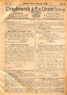Orędownik Urzędowy Powiatu Rawickiego 1928.01.05 R.4 Nr 1