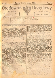 Orędownik Urzędowy Powiatu Rawickiego 1926.02.06 R.2 Nr 5