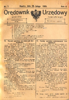 Orędownik Urzędowy Powiatu Rawickiego 1926.02.20 R.2 Nr 7