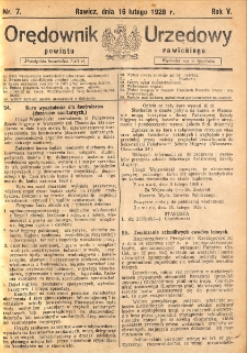 Orędownik Urzędowy Powiatu Rawickiego 1928.02.16 R.4 Nr 7