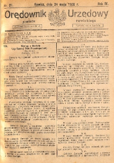 Orędownik Urzędowy Powiatu Rawickiego 1928.05.24 R.4 Nr 21