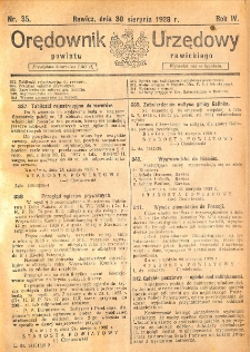 Orędownik Urzędowy Powiatu Rawickiego 1928.08.30 R.4 Nr 35