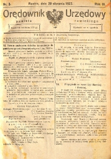 Orędownik Urzędowy Powiatu Rawickiego 1927.01.20 R.3 Nr 3