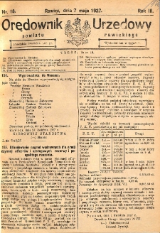 Orędownik Urzędowy Powiatu Rawickiego 1927.05.07 R.3 Nr 18