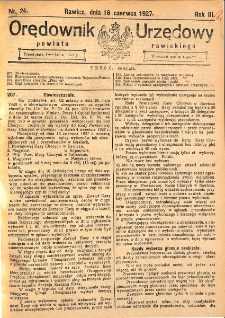 Orędownik Urzędowy Powiatu Rawickiego 1927.06.16 R.3 Nr 24