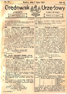 Orędownik Urzędowy Powiatu Rawickiego 1927.07.07 R.3 Nr 27