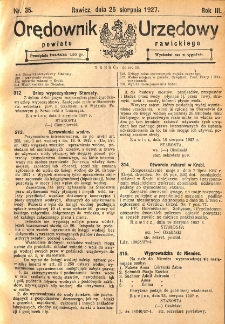 Orędownik Urzędowy Powiatu Rawickiego 1927.08.25 R.3 Nr 35