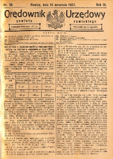Orędownik Urzędowy Powiatu Rawickiego 1927.09.15 R.3 Nr 38