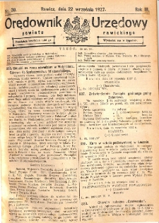 Orędownik Urzędowy Powiatu Rawickiego 1927.08.22 R.3 Nr 39