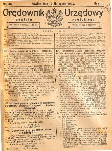 Orędownik Urzędowy Powiatu Rawickiego 1927.11.10 R.3 Nr 46