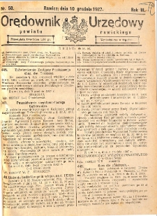 Orędownik Urzędowy Powiatu Rawickiego 1927.12.10 R.3 Nr 50