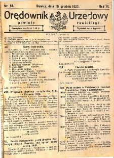 Orędownik Urzędowy Powiatu Rawickiego 1927.12.15 R.3 Nr 51