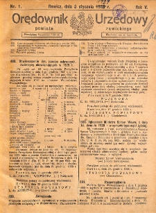 Orędownik Urzędowy Powiatu Rawickiego 1929.01.05 R.5 Nr 1