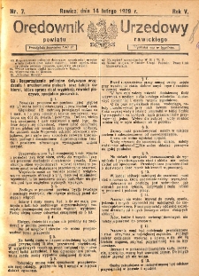 Orędownik Urzędowy Powiatu Rawickiego 1929.02.14 R.5 Nr 7