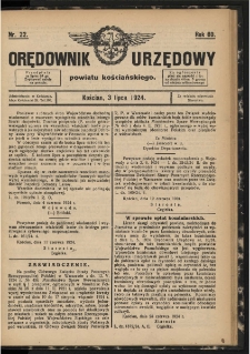 Orędownik Urzędowy Powiatu Kościańskiego 1924.07.03 R.60 Nr 22