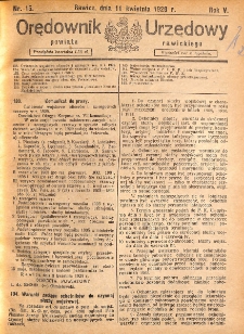 Orędownik Urzędowy Powiatu Rawickiego 1929.04.11 R.5 Nr 15