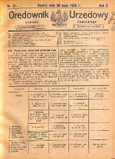 Orędownik Urzędowy Powiatu Rawickiego 1929.05.28 R.5 Nr 21