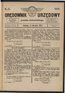 Orędownik Urzędowy Powiatu Kościańskiego 1927.06.04 R.64 Nr 22