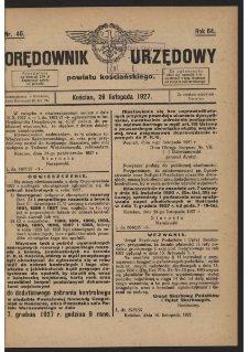 Orędownik Urzędowy Powiatu Kościańskiego 1927.11.26 R.64 Nr 46
