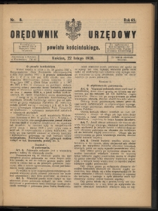Orędownik Urzędowy Powiatu Kościańskiego 1928.02.22 R.65 Nr 8