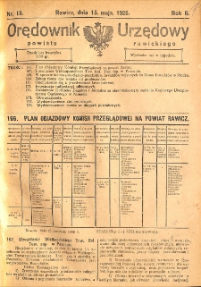 Orędownik Urzędowy Powiatu Rawickiego 1926.05.15 R.2 Nr 19