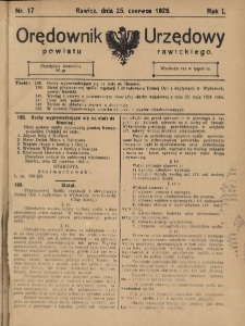 Orędownik Urzędowy Powiatu Rawickiego 1925.06.25 R.1 Nr 17