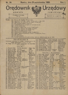 Orędownik Urzędowy Powiatu Rawickiego 1925.10.29 R.1 Nr 34