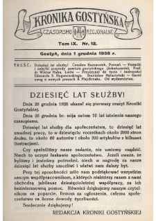 Kronika Gostyńska : jednodni&oacute;wka regionalna. 1938.12.01 T.9 z.12