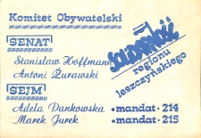 Ulotka wyborcza do Sejmu i Senatu Solidarność regionu leszczyńskiego