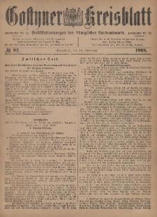 Gostyner Kreisblatt 1908.11.14 Nr 92