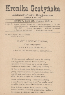 Kronika Gostyńska : jednodni&oacute;wka regjonalna. 1931.03.25 T.2 z.10