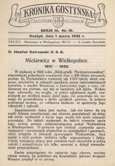 Kronika Gostyńska : jednodni&oacute;wka regjonalna. 1932.03.01 T.3 z.10