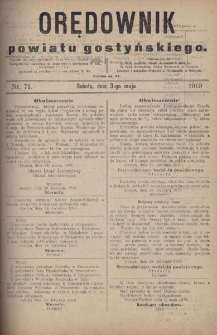 Orędownik Powiatu Gostyńskiego 1919.05.03 R.1 Nr 71