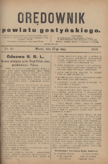 Orędownik Powiatu Gostyńskiego 1919.05.27 R.1 Nr 81