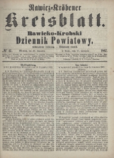Rawicko-Krobski Dziennik Powiatowy. 1867.11.20 R. 17 Nr 47
